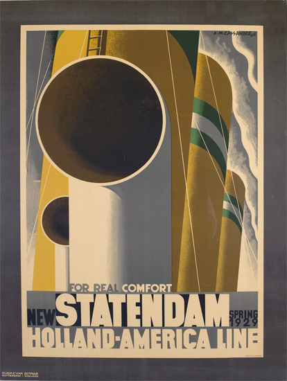 A.M. CASSANDRE (ADOLPHE MOURON, 1901-1968). NEW STATENDAM / HOLLAND-AMERICA LINE. 1928. 40x31 inches, 103x78 cm. Nijgh & Van Dittmar, R